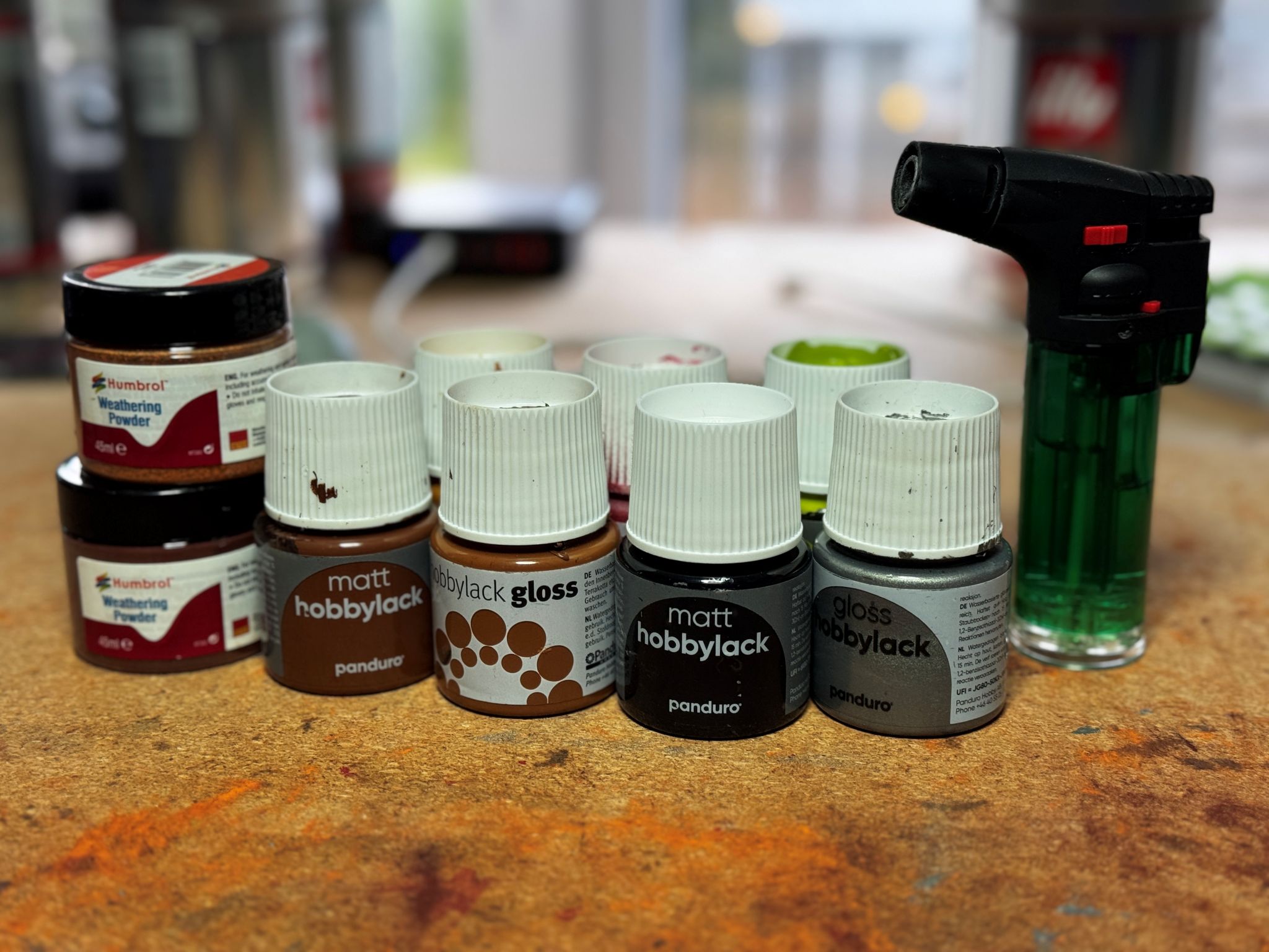 Painting supplies laid out