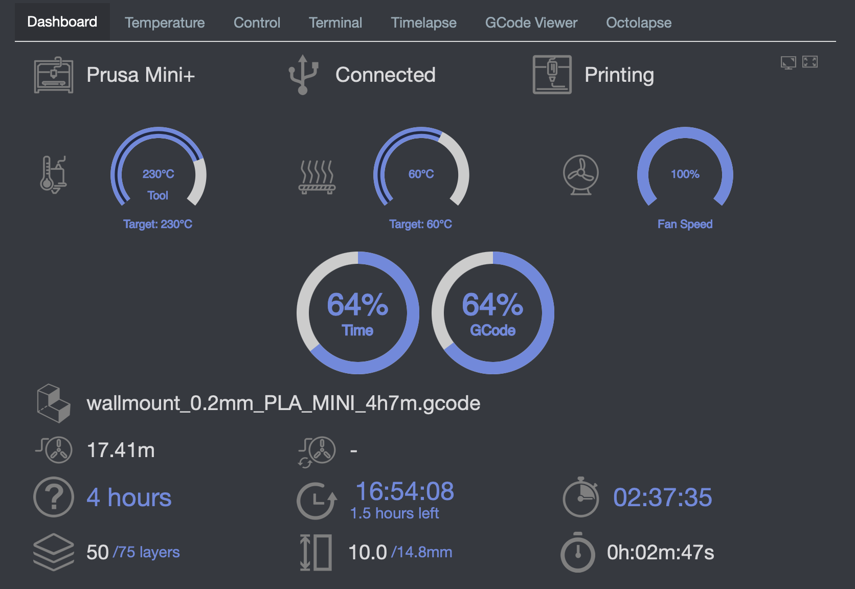 Screenshot from my Octoprint install
