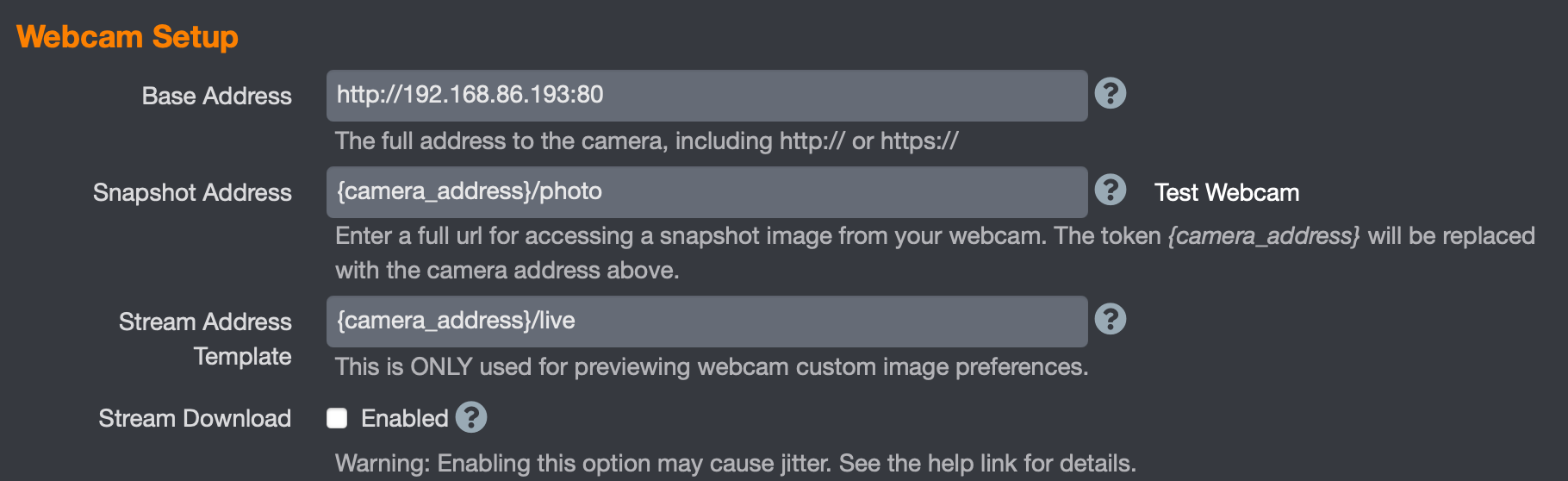 Octolapse camera settings
